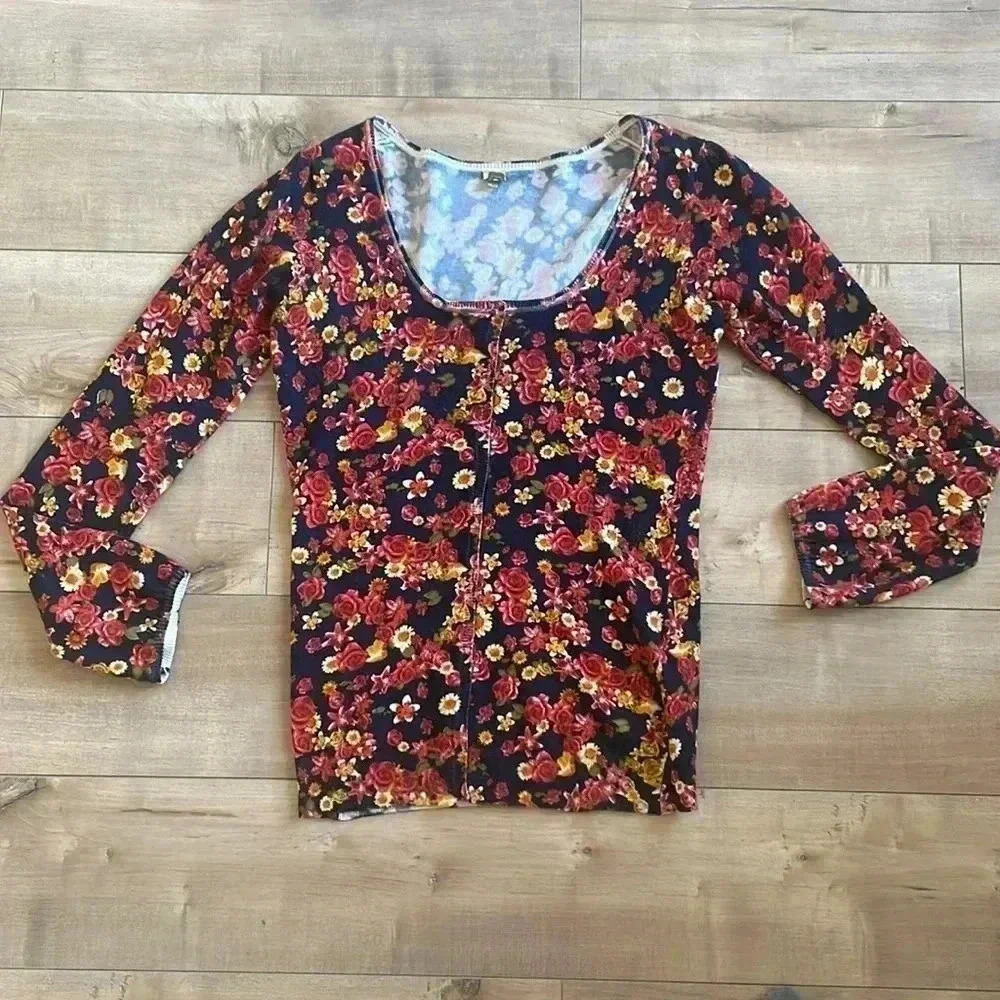 FARM Rio Floral Scoop Neck Cardigan in Black, Red, Yellow